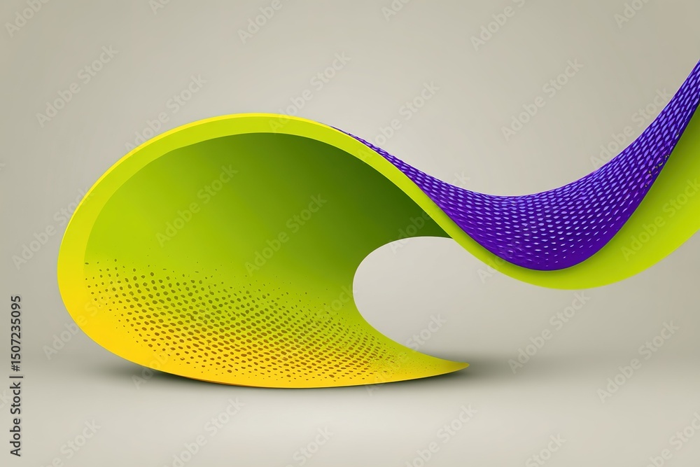 Poster brightly colored abstract sculpture showcasing smooth curves and dynamic shapes in a minimalist sett