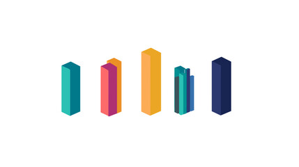 Fototapeta premium Colorful Isometric Bar Graph Columns Isolated on White for Business Statistics