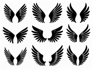 Vector illustration of abstract, stylized bird wings in black and white, depicting motion or flight. Ideal for themes of freedom, aviation, or artistic design.