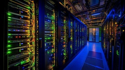 Illuminated Server Room: A Glimpse into the Digital Core