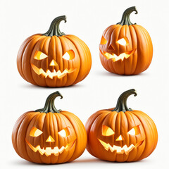 Spooky Halloween Jack O Lanterns Glowing Brightly on White Background Perfect for Autumn Decorations