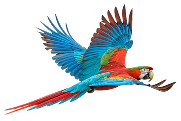 Flying macaw parrot isolated on transparent background Ai generate.
