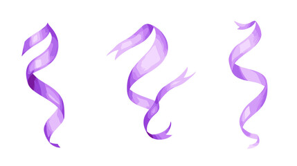 Obraz premium Floating Purple Ribbons in Various Curving Shapes on a White Background
