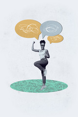 Vertical 3d poster art collage of happy girl guy stand bubble communication chatterbox speech...