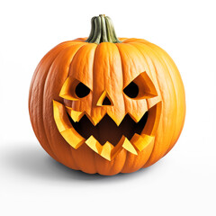 Fototapeta premium Spooky Halloween Jack-o'-lantern Pumpkin with Carved Face isolated on White Background perfect for Autumn Holiday Decorations