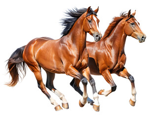 Obraz premium tow american quarter horse in running motion isolated on white background,PNG