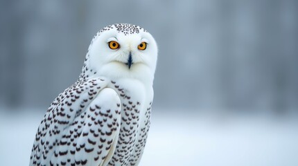 Fototapeta premium majestic white polar owl with intricate feather patterns, natural arctic winter background
