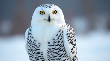 Fototapeta premium majestic white polar owl with intricate feather patterns, natural arctic winter background