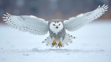 majestic white polar owl with intricate feather patterns, natural arctic winter background