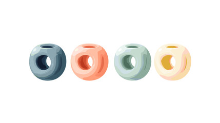 Four Pastel Colored Round Beads with Central Holes in a Minimalist Pixel Art Style on White Background