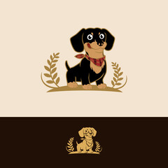 vector cartoon of cute Dachshund type dog happy and expressing delight in wheat field