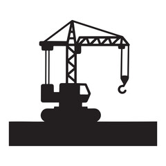 Construction crane flat style clipart design vector art and illustration Silhouette white Background
