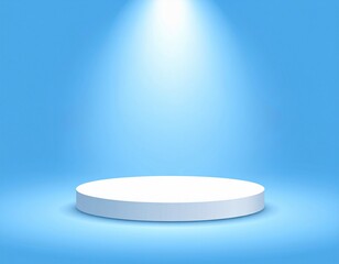 White round pedestal spotlight blue background product display