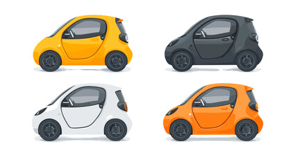 Fototapeta premium Four Pixelated Compact Cars in Yellow Black Orange and White Colors Isolated on White Background
