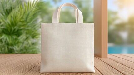 Elegant Beige Tote Bag Mockup  Eco Friendly Canvas  Natural Background