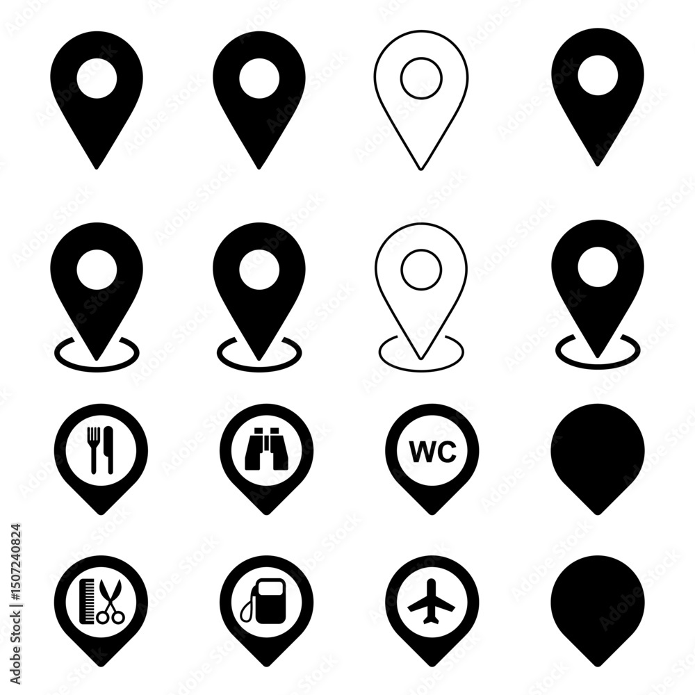 Fototapete location map pin icons set. modern map marker collection. pinpoint. location pin icon. map pin place