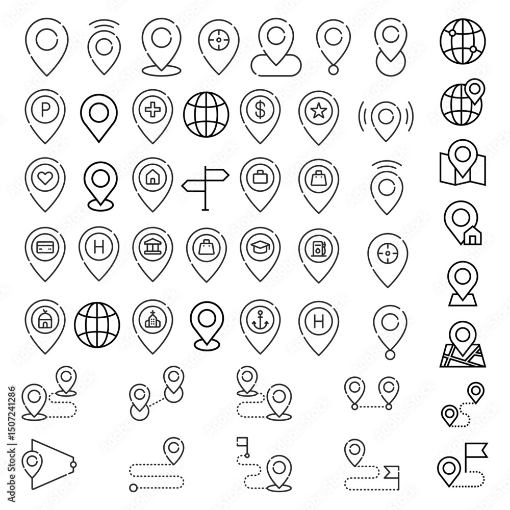 Fototapete location map pin icons set. modern map marker collection. pinpoint. location pin icon. map pin place