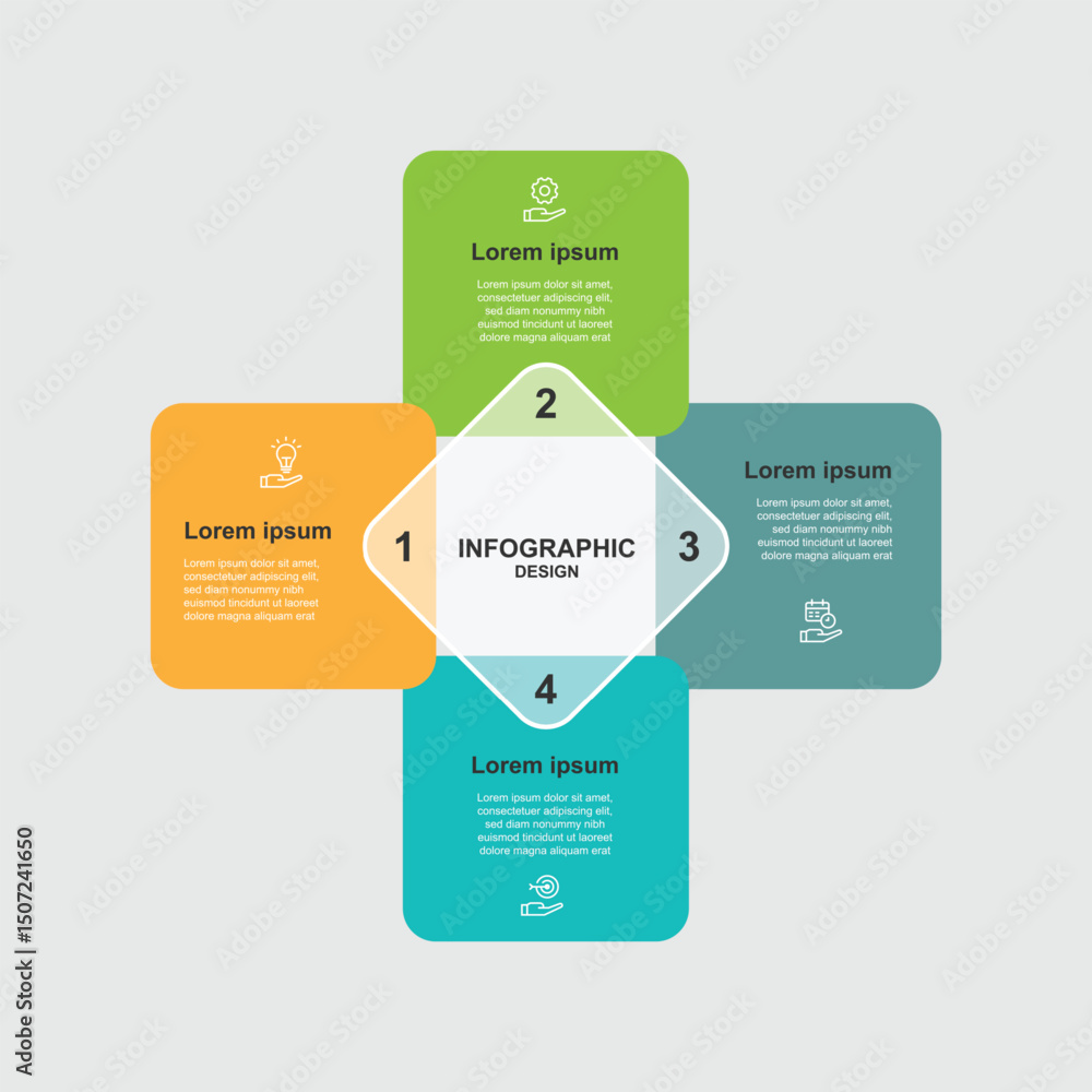 Fototapete modern design template infographic with 4 step table square and icons suitable for business informat