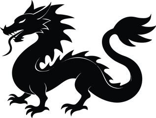 Chinese dragon silhouettes vector, Chinese dragon black silhouette flat symbol. vector illustration