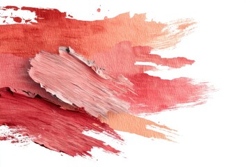 Scarlet and Peach Colored Paint Strokes with Texture on White Background