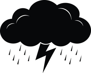 Rain cloud vector silhouette vector, Rain cloud thunderstorm icon silhouette vector design illustration
