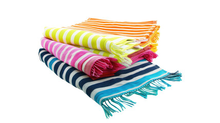 Colorful striped towels stacked neatly on a transparent background for summer activities and beach outings