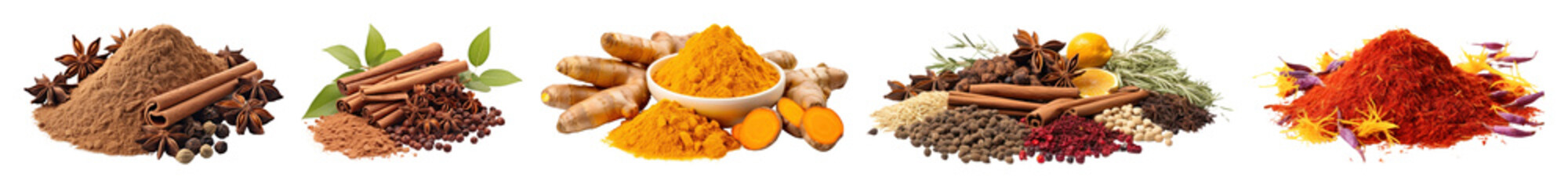 PNG Colorful aromatic spice assortment, element set on transparent background