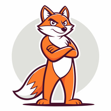 Confident Fox Character with Arms Crossed Against a Gray Circular Background