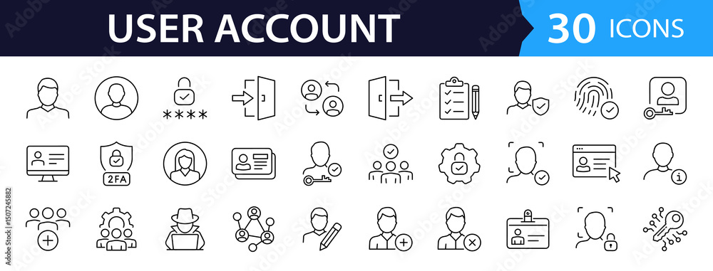 Aufkleber user account web icon set in line style. collection of user profile linear icons, including profile,