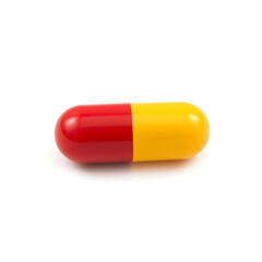 Red and Yellow Medical Capsule Pill Isolated on White Background
