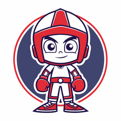Cartoon Boxer Mascot with Red Gloves and Helmet Ready to Fight