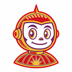Retro Robot Cartoon Character with Red and Gold Color Scheme
