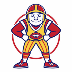 Cartoon Football Mascot with Helmet Uniform and Red Circle Background