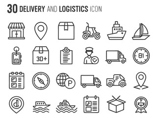 Delivery and Logistics Icon Set &ndash; Clean Black and White Line Art for Shipping and E-commerce