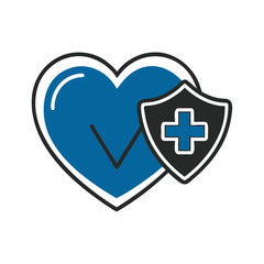 Obraz premium Heart symbol with protective shield in blue and black colors 