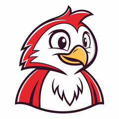 Cartoon Bird Mascot with Red Feathers and a Friendly Expression