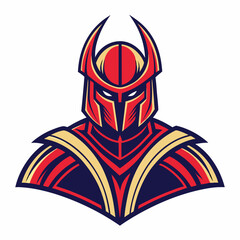 Red and Gold Armored Warrior Mascot Logo with Horned Helmet Design