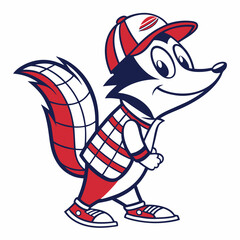 Cartoon Skunk Mascot Wearing a Baseball Cap and Sneakers Illustration