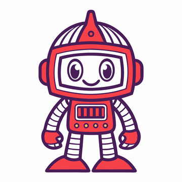 Cute Retro Robot Character with a Friendly Smile and Rounded Features