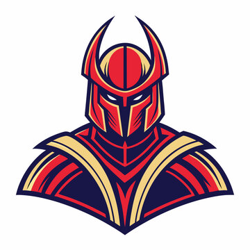 Red and Gold Armored Warrior Mascot Logo with Horned Helmet Design
