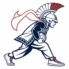 Spartan Athlete Running with Ball in Modern Attire with Red Accents