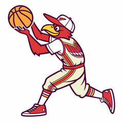 Cartoon Bird Mascot Wearing Baseball Uniform Catching Basketball With Energetic Pose