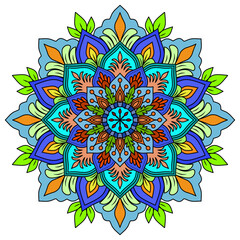 Mandala abstract floral ornament, Blossom Mandala Shape. Circular pattern in form of mandala, tattoo, decoration. Decorative ornament in ethnic oriental style, vector illustration of hand drawn 