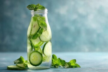 Refreshing Cucumber Mint Infused Water in Glass Bottle