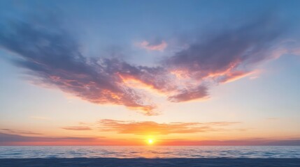 Obraz premium Stunning Sunset Seascape Ocean Horizon Colorful Cloudscape Golden Hour