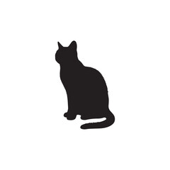 Black kitten silhouette, cute domestic feline pet isolated on white background