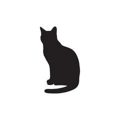 Black cat silhouette vector illustration, cute domestic feline pet icon