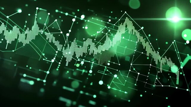 Green financial chart with depth of field