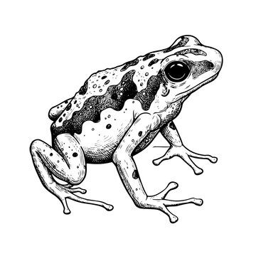 detailed black and white frog drawing clip art preview