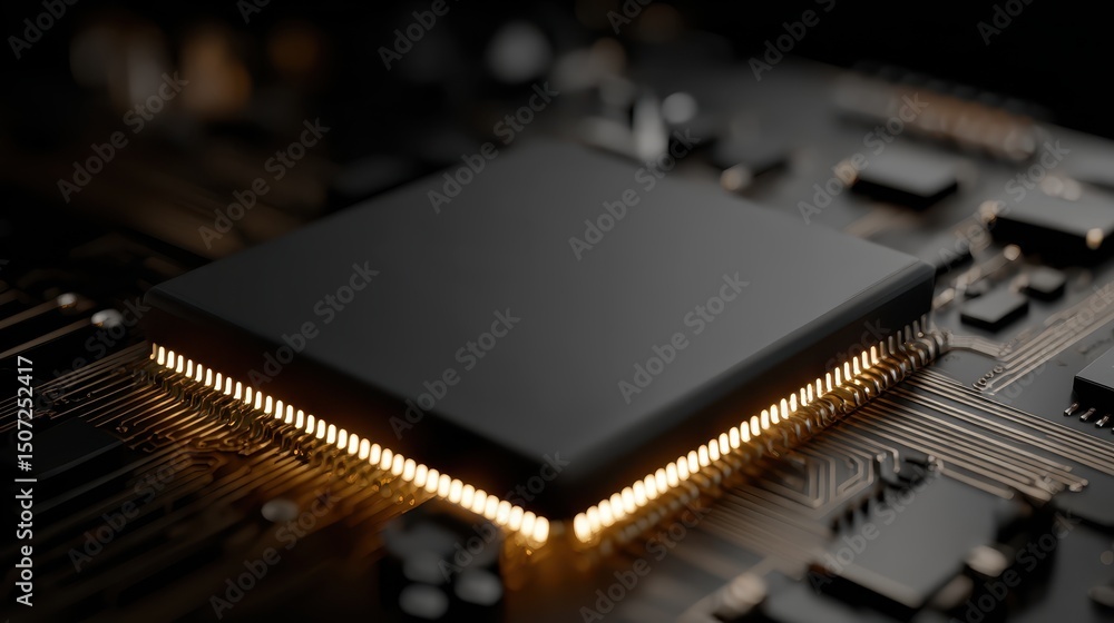 Aufkleber ai chip embedded in motherboard with glowing circuits highlighting cutting-edge technology and moder